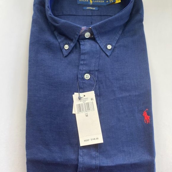 Polo Men's Linen Navy Color Long -Sleeve - Picture 3 of 8